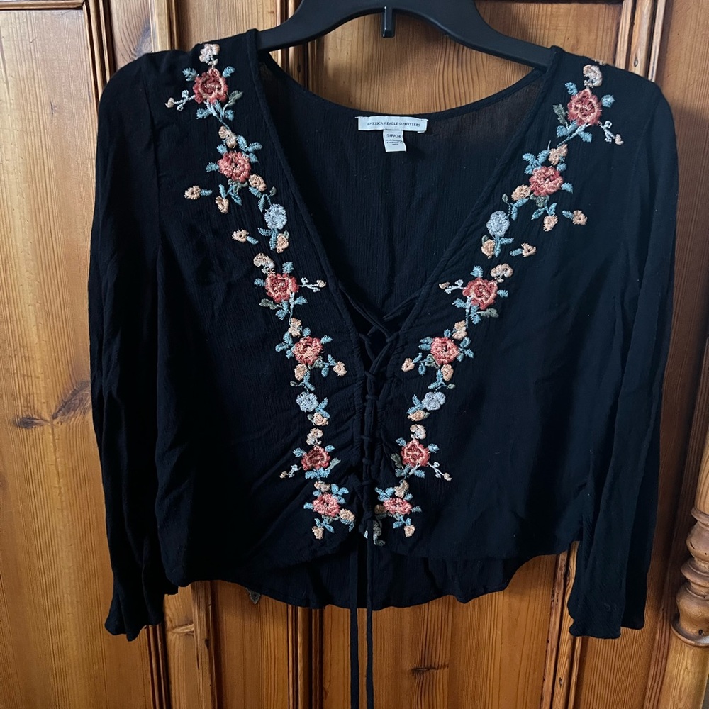 AE Boho Crop Lace Up Top